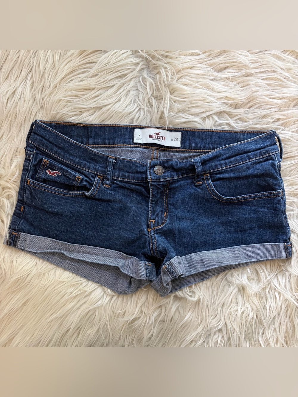 Vintage Y2K Hollister Micro Mini Dark Denim Shorts Rolled Hem Junior’s Size 7
